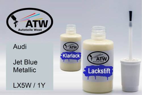 Audi, Jet Blue Metallic, LX5W / 1Y: 20ml Lackstift + 20ml Klarlack - Set, von ATW Autoteile West.